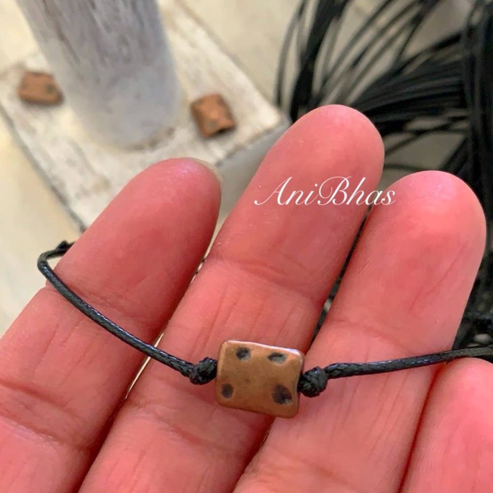 Rectangle Bronze Tone Bead Wax Cord Bracelet